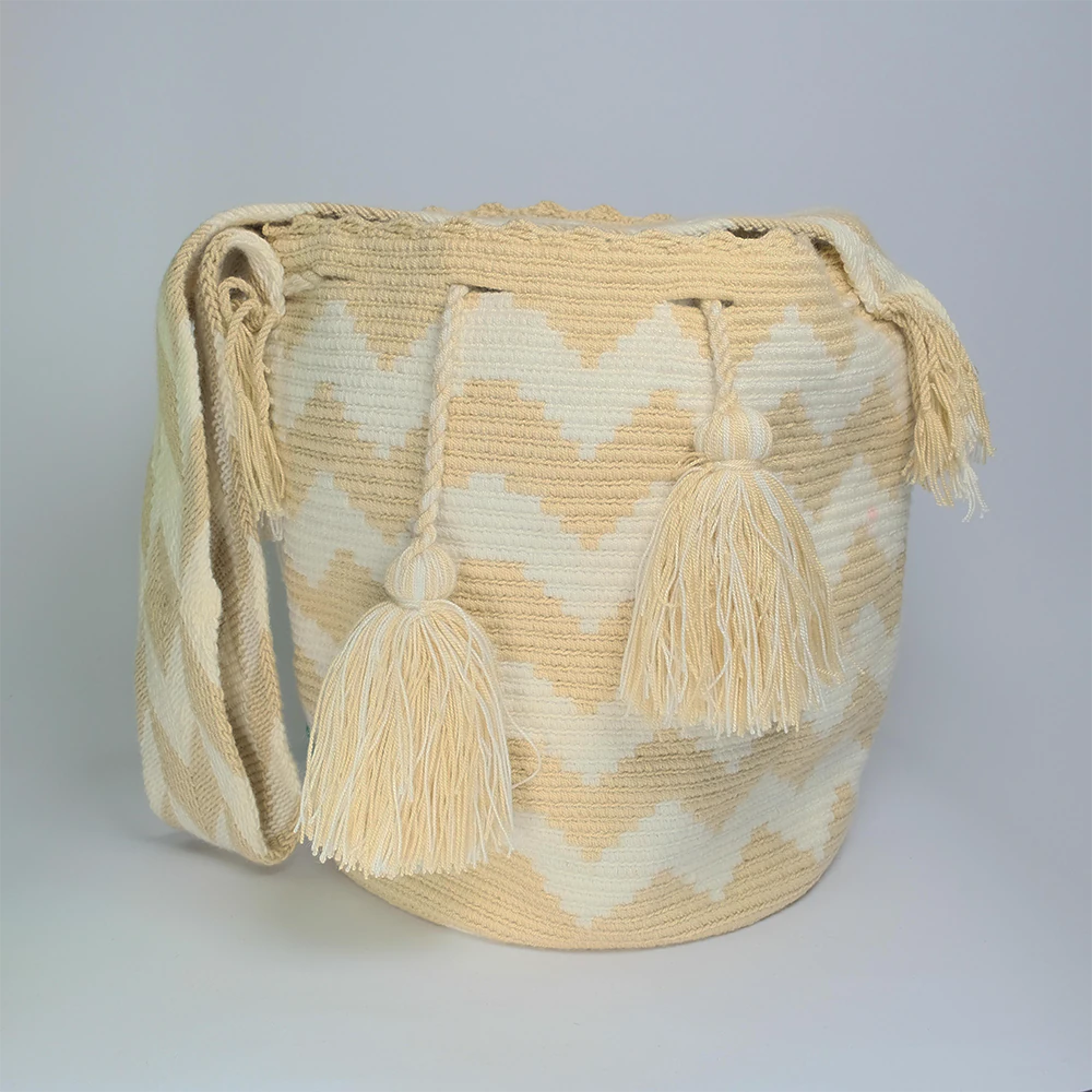 Bolso Wayuu Ivory Chevron Tejido Artesanal Elegante G6-05