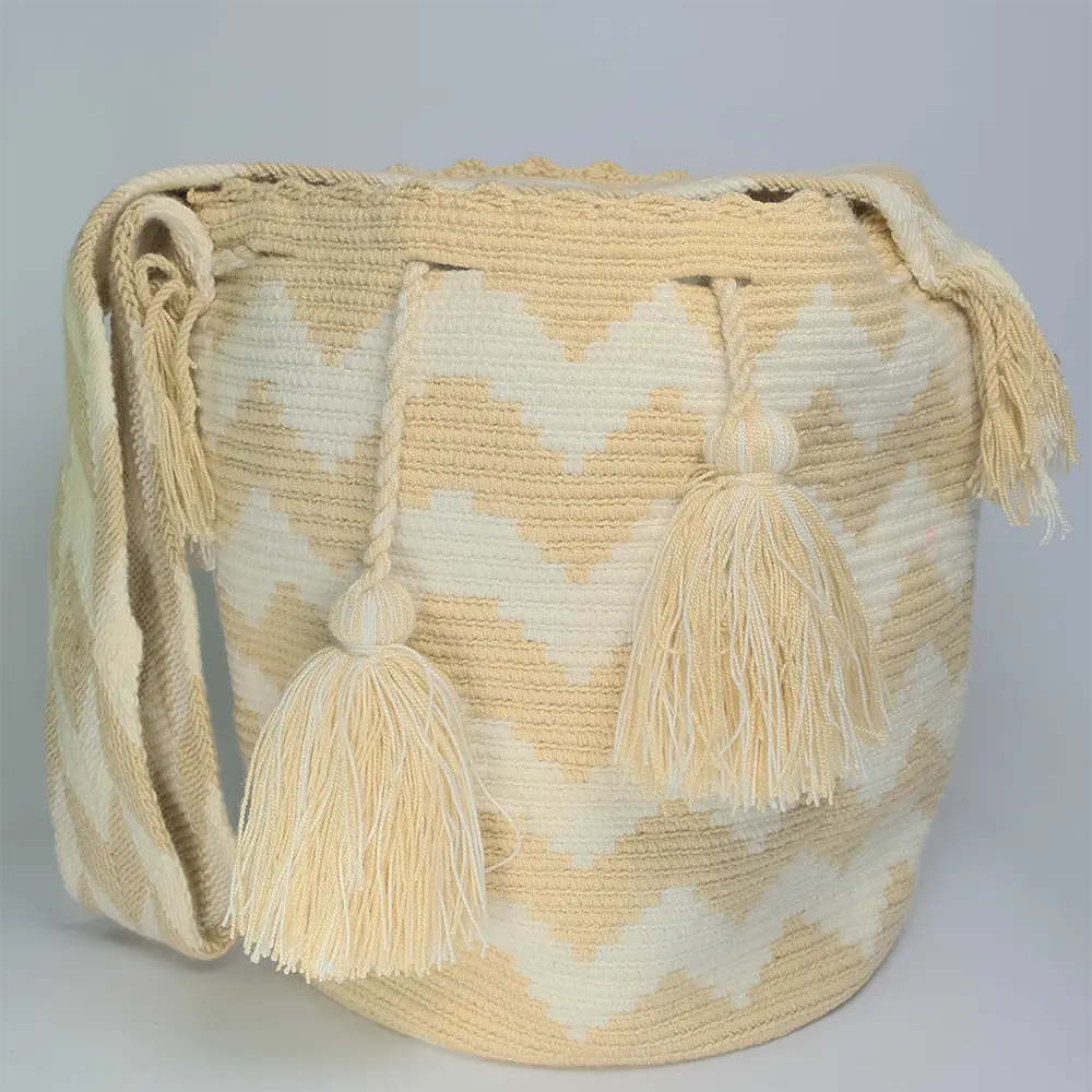 Bolso Wayuu Ivory Chevron Tejido Artesanal Elegante G6-05