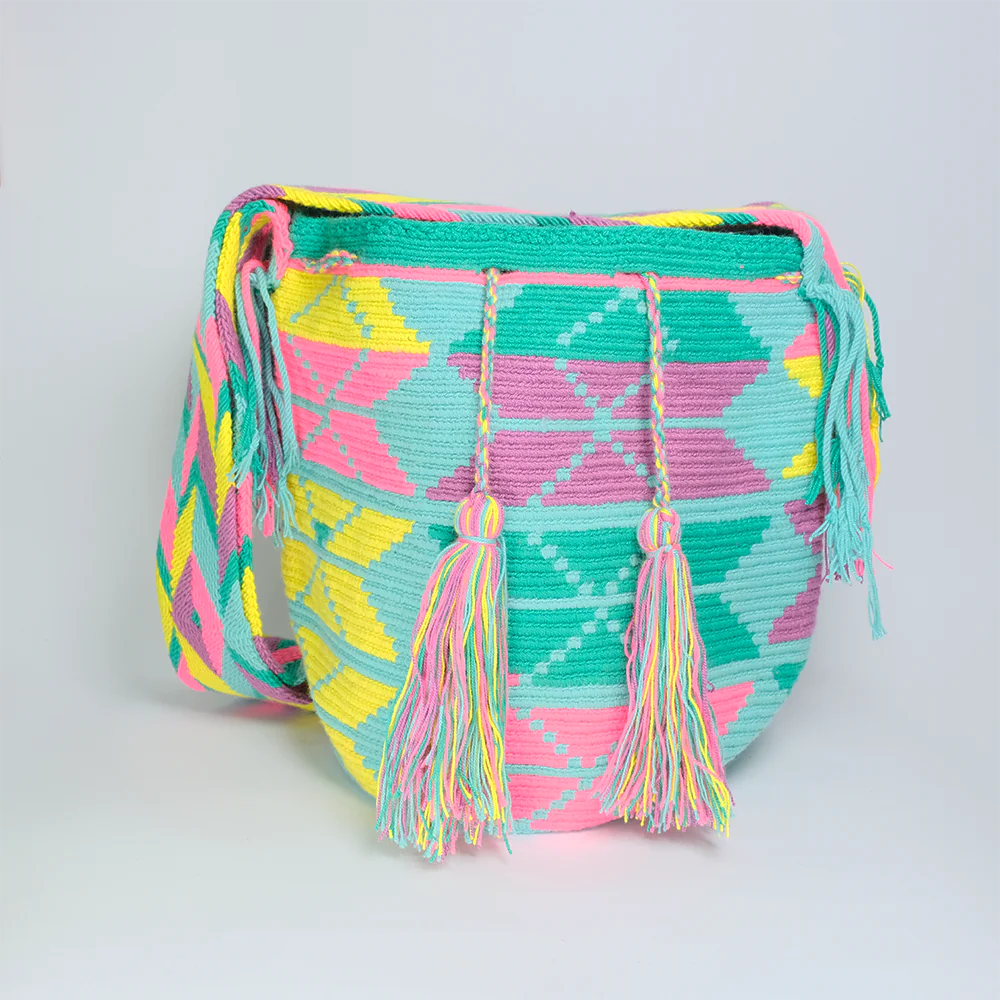 Bolso Wayuu Candy Aqua Tejido Artesanal Multicolor G6-06