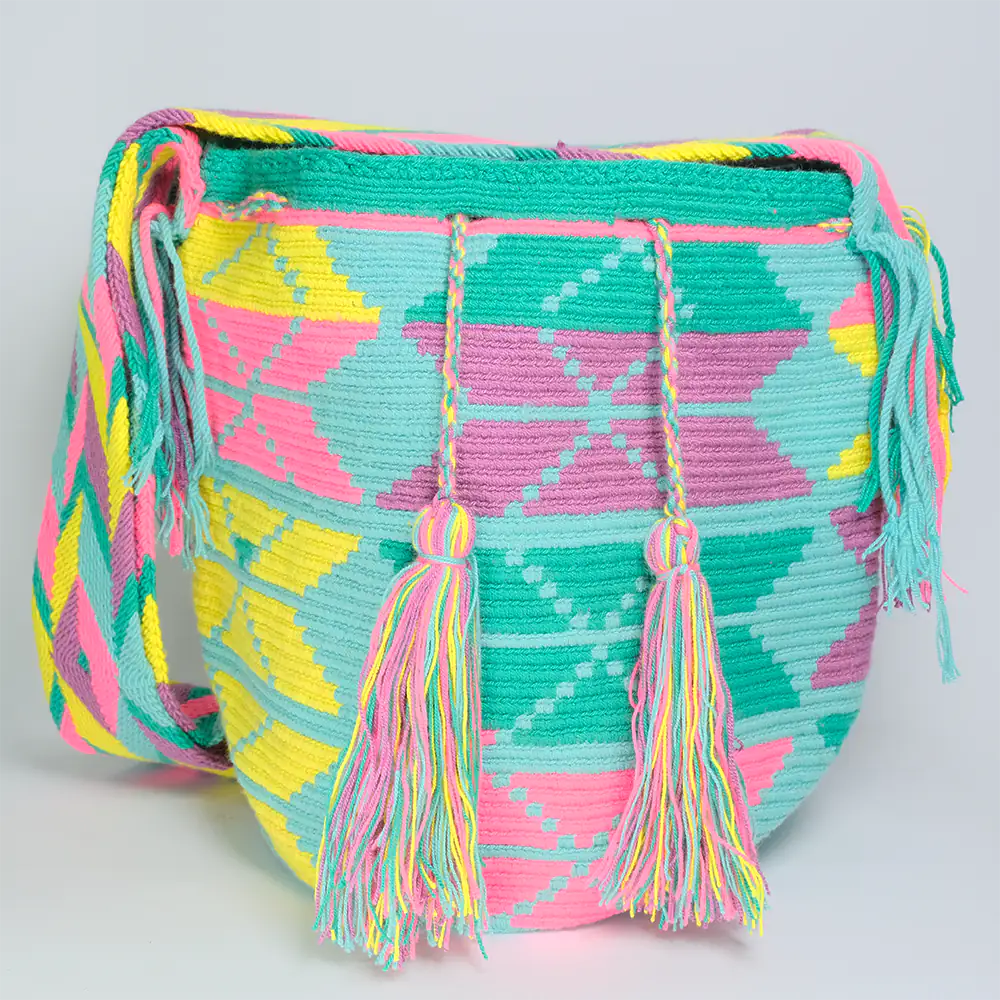 Bolso Wayuu Candy Aqua Tejido Artesanal Multicolor G6-06