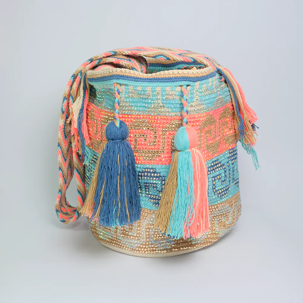 Mochila Wayuu Murano Glow Tejida Artesanal con Brillo G7-01