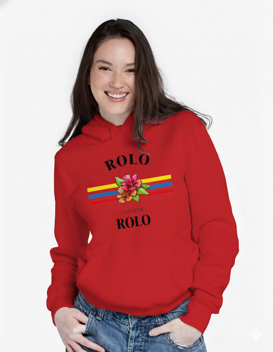 Hoodie “Rolo Chévere – Flor & Tricolor”