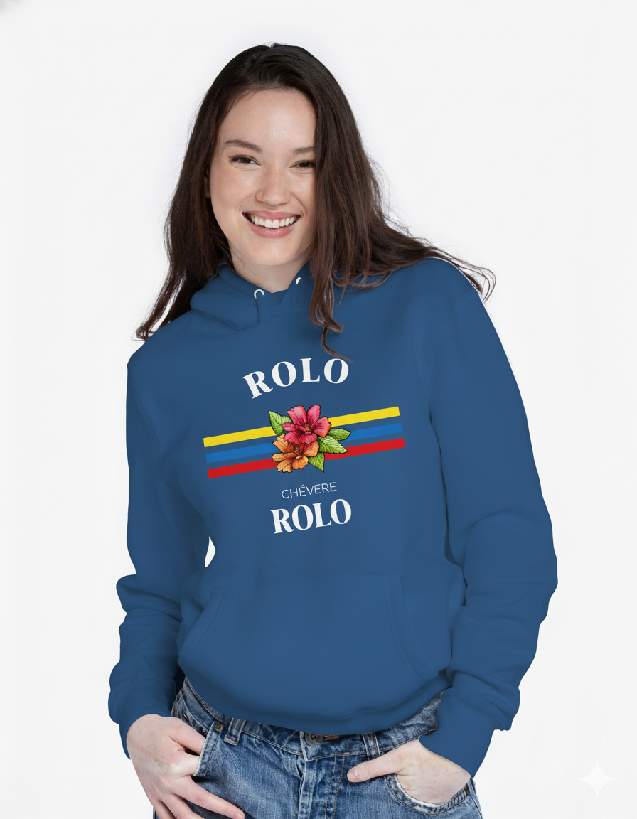 Hoodie “Rolo Chévere – Flor & Tricolor”