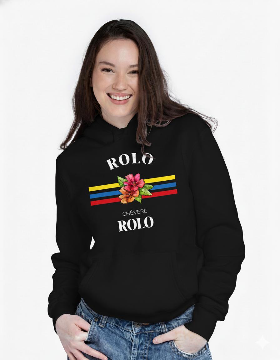 Hoodie “Rolo Chévere – Flor & Tricolor”