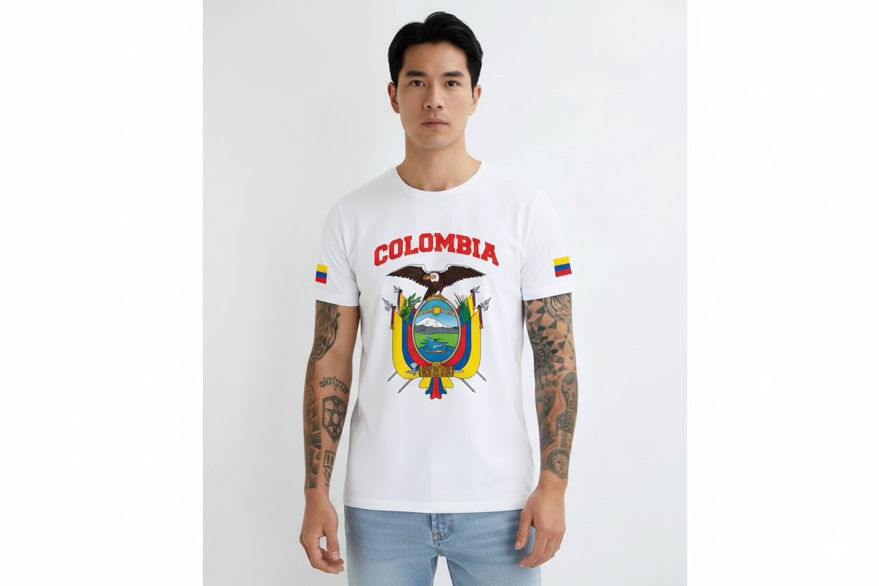 Camiseta Básica “Colombia Escudo + Banderas”