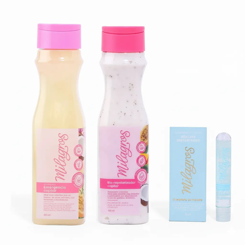 Milagros shampoo emergencia capilar, Milagros milagros biorepolarizador capilar y Milagros tratamiento capilar rescate instantaneo (3 pack)