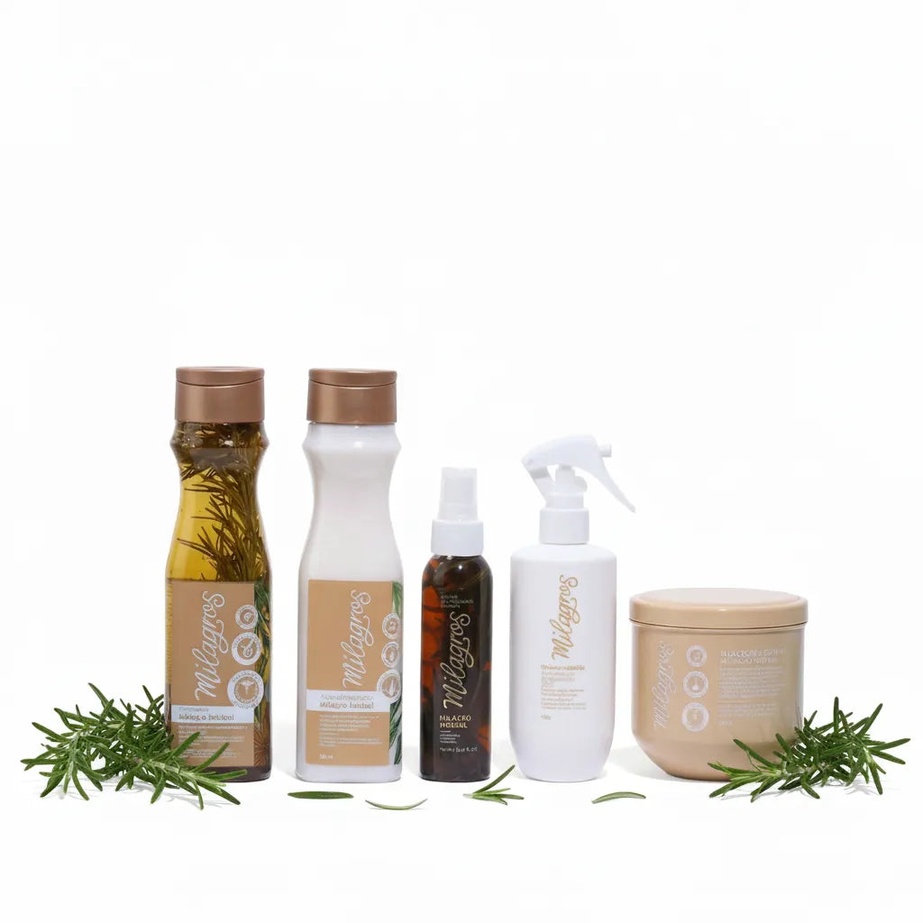 Milagros Combo Herbal Shampoo Herbal Acondicionador herbal Tonico Herbal Desenredante Termoprotector herbal y Mascarilla capilar Herbal (5 Pack)