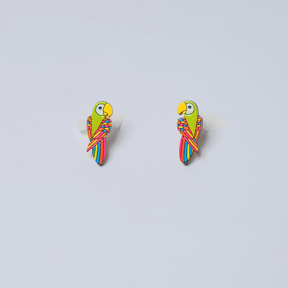 Aretes de Madera Tropical Lovebird Multicolor H5-08
