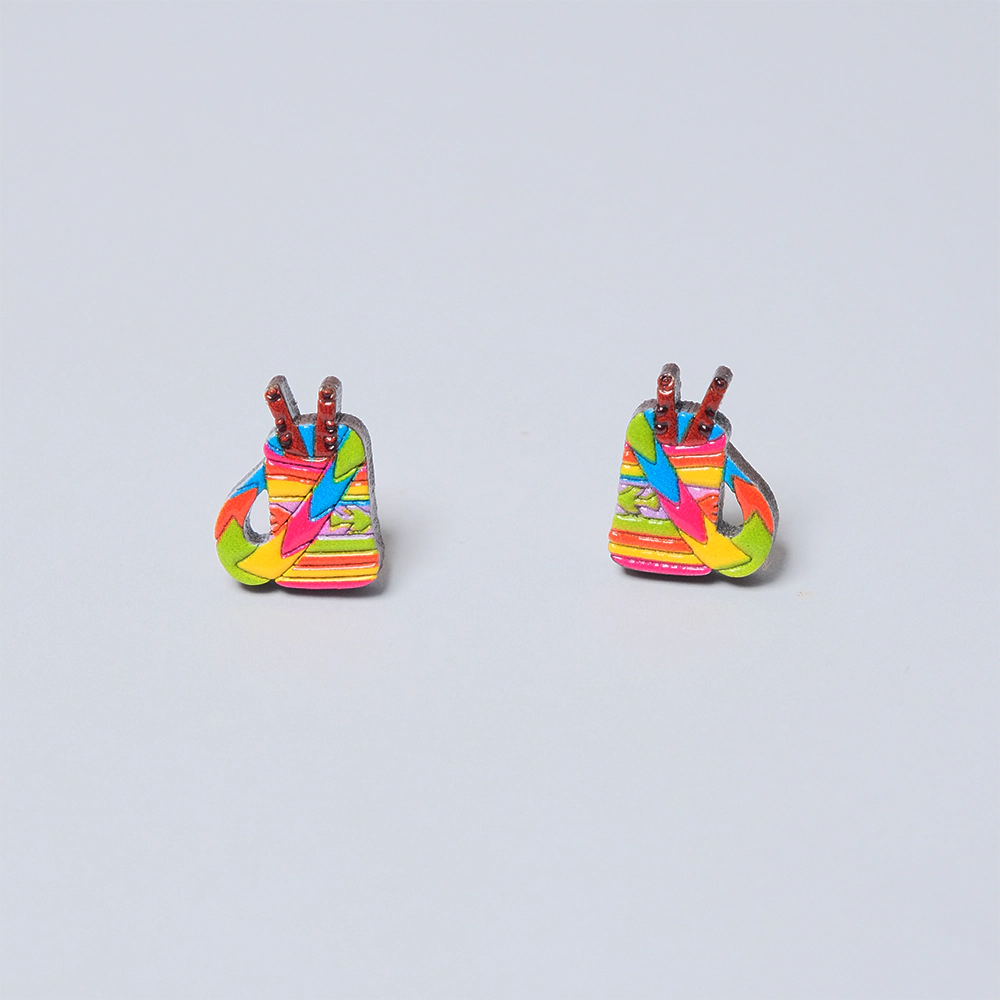 Aretes de Madera Mini Bolso Artesanal Multicolor H5-11