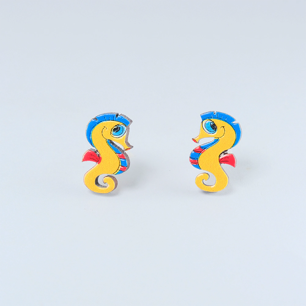 Aretes de Madera Sunny Seahorse Multicolor H5-24