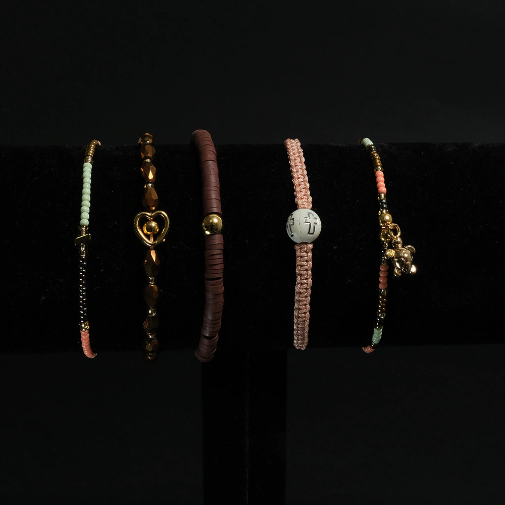 Set de Pulseras Blush Mocha Charm Boho Chic H6-17