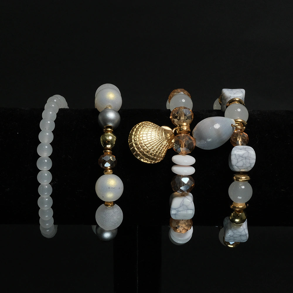 Set de Pulseras Ivory Shell Luxe Boho Chic H7-12