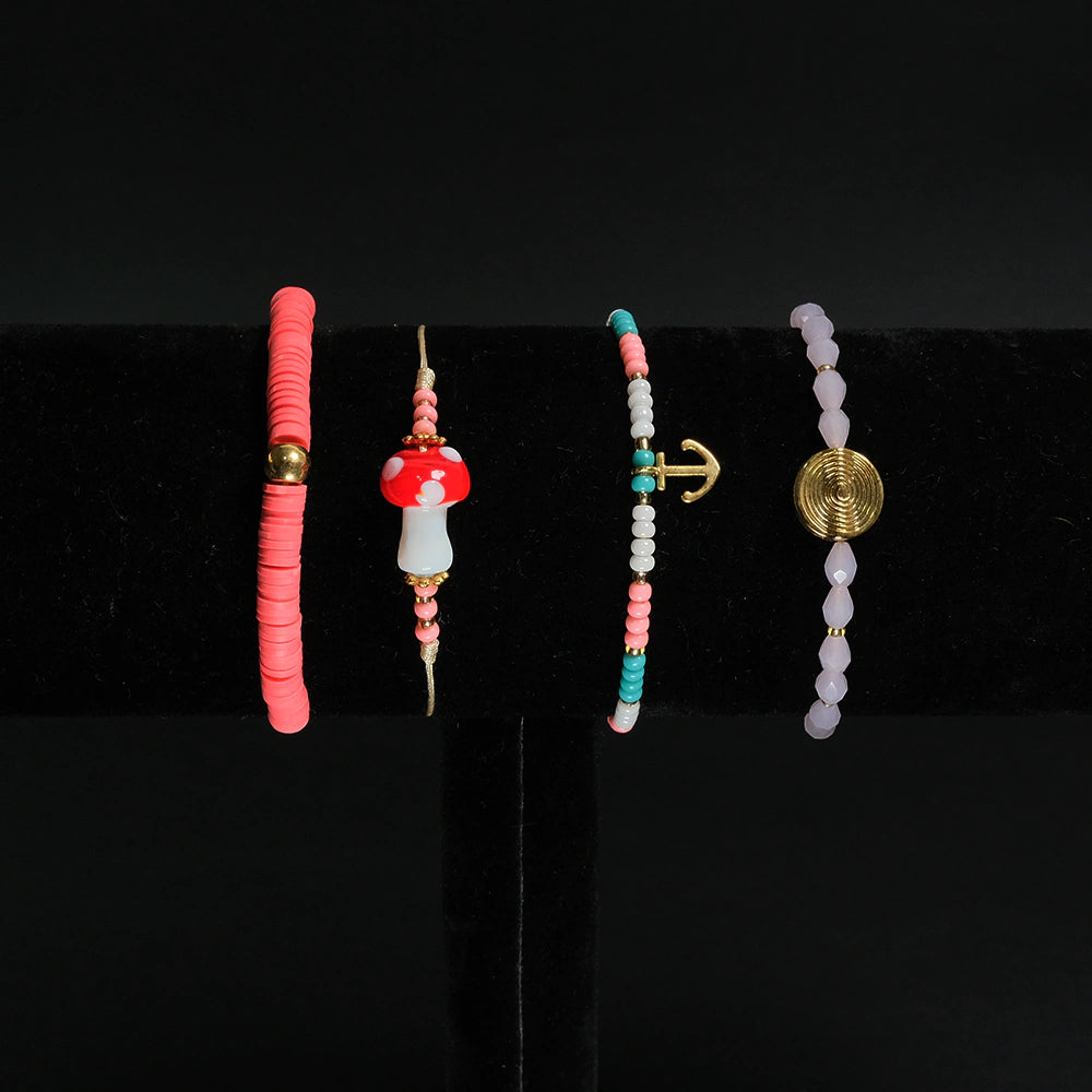 Set de Pulsera y Aretes de Cuentas – Coral y Turquesa Vibrante H9-03