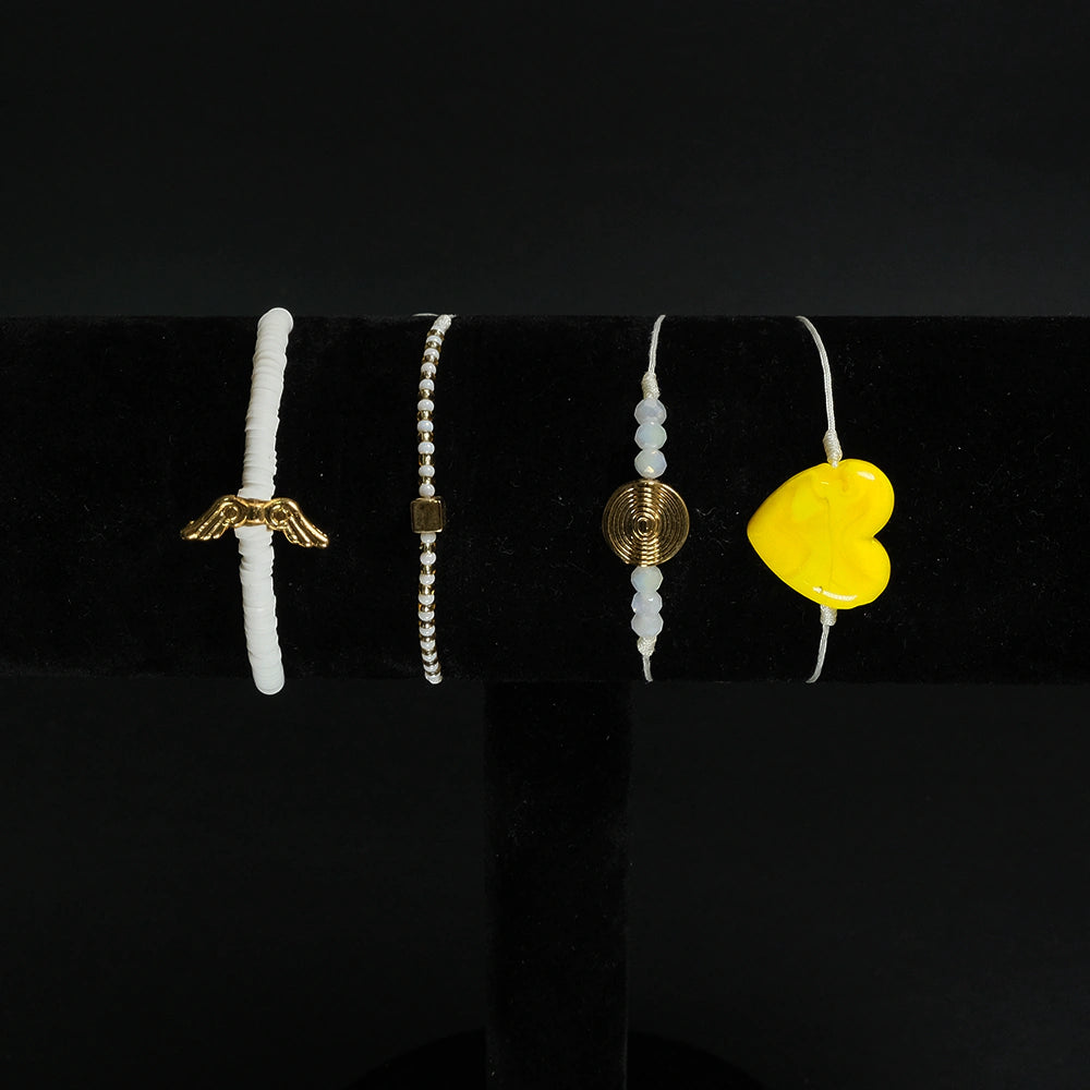 Set de Aretes y pulcera Perla corazon amarillo H9-07