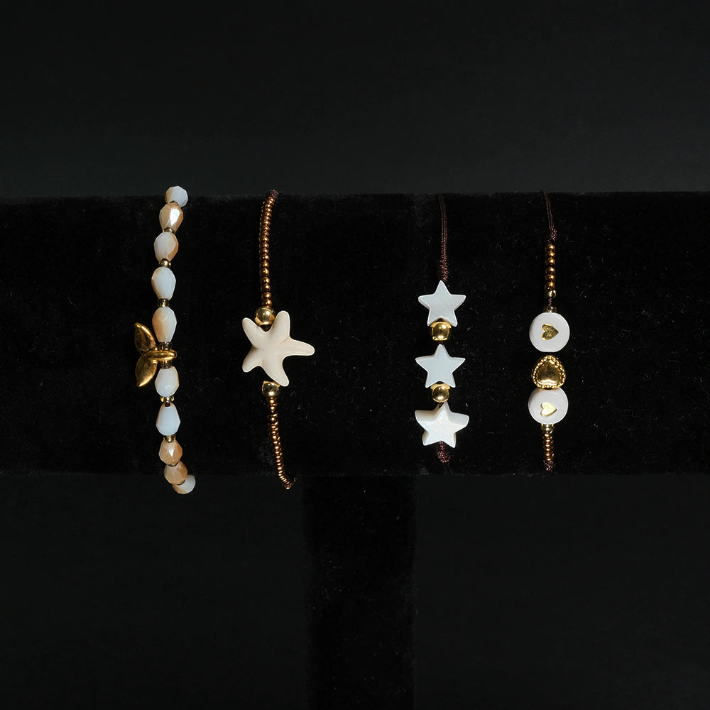 Set Aretes y Pulsera Perla Flor Dorada H9-09