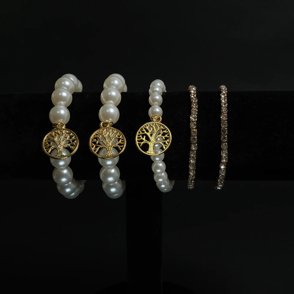 Set de Pulseras Perlas Arbol de Vida Elegance I5-01