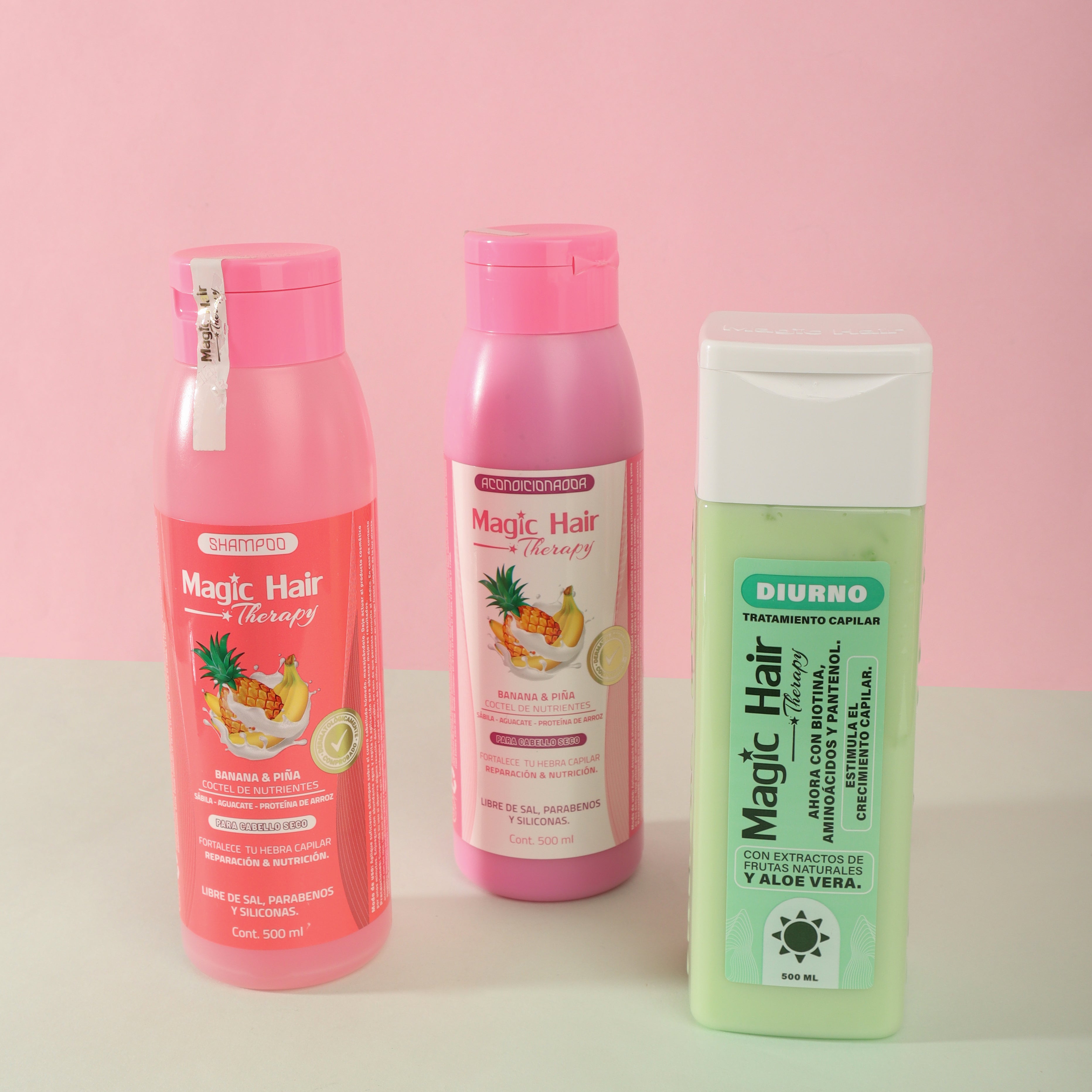 Magic Hair Kit Anti-Dry Hair Loss Shampoo and Conditioner Banana and Pineapple Repair and Nutrition + Daytime Hair Treatment (3 Pack)