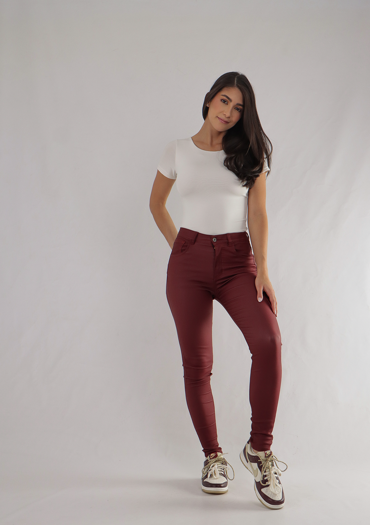 Joy Staz Colombian Jeans Skinny Efecto Cuero Vinotinto Tiro Alto REF. 115090 Jeans Colombianos