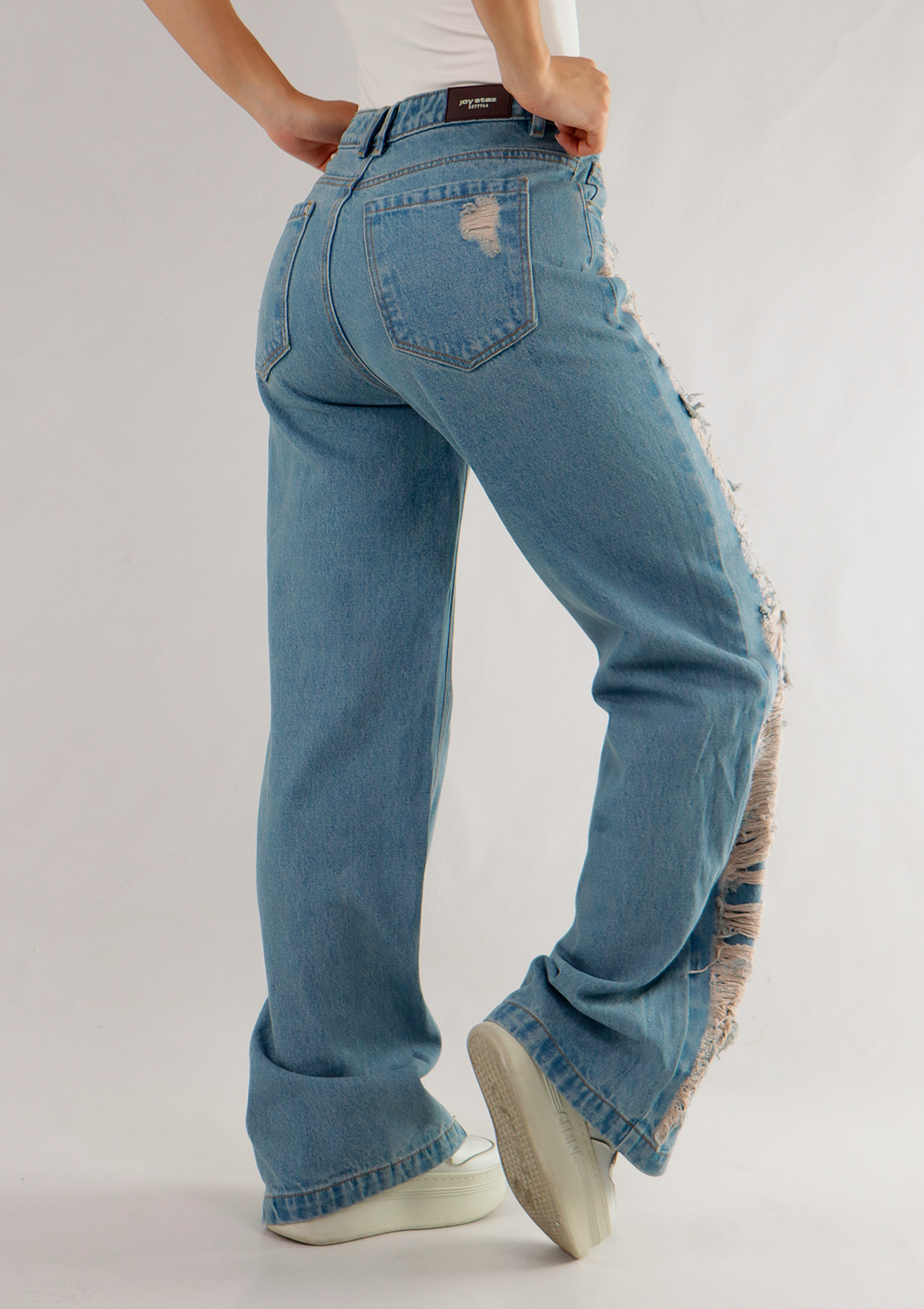 Joy Staz Colombian Jeans Pantalon Wide Leg Estilo Destroyed - Jean Azul Claro Levanta Cola Ref. 715051 Jean Colombiano