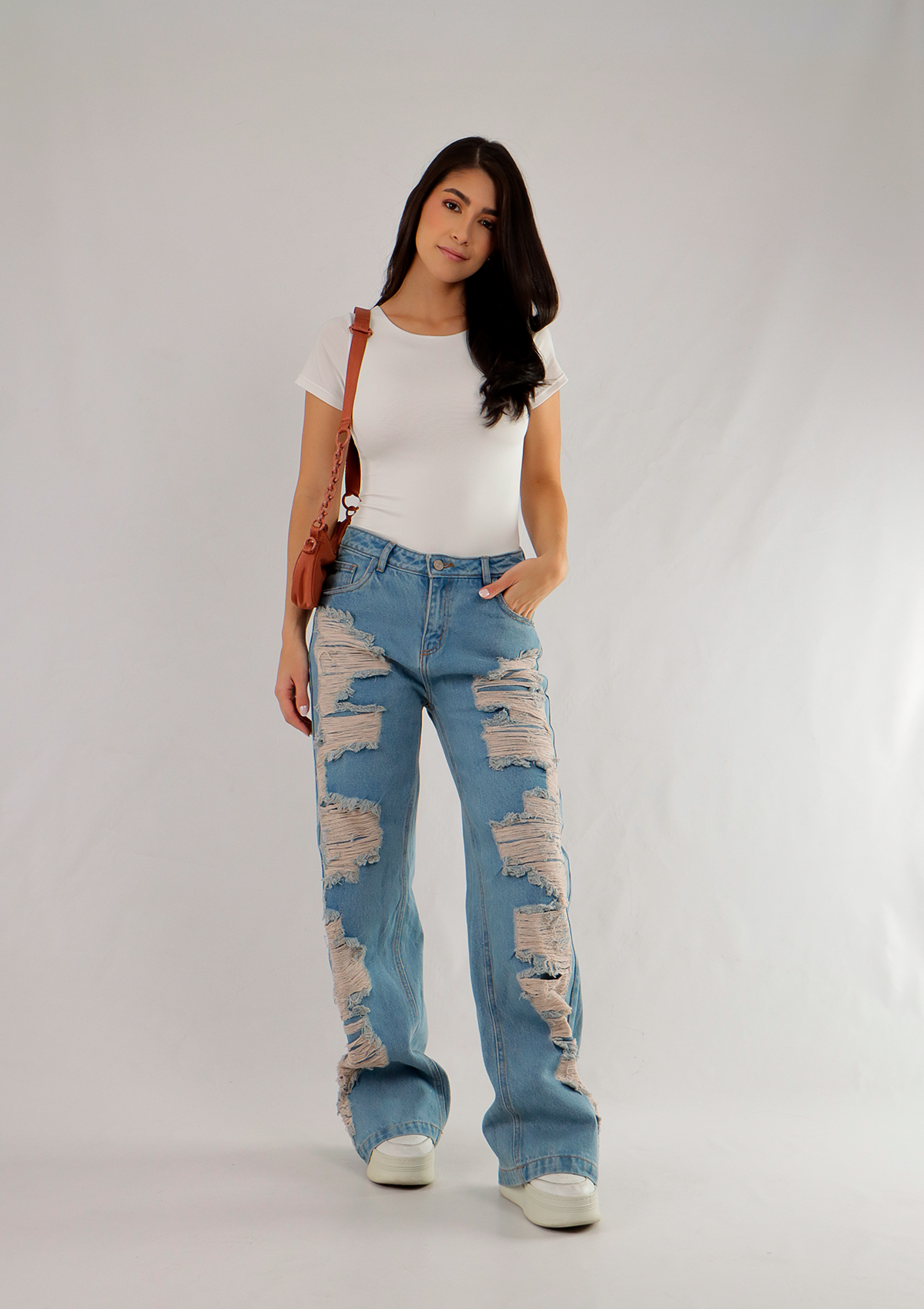 Joy Staz Colombian Jeans Pantalon Wide Leg Estilo Destroyed - Jean Azul Claro Levanta Cola Ref. 715051 Jean Colombiano