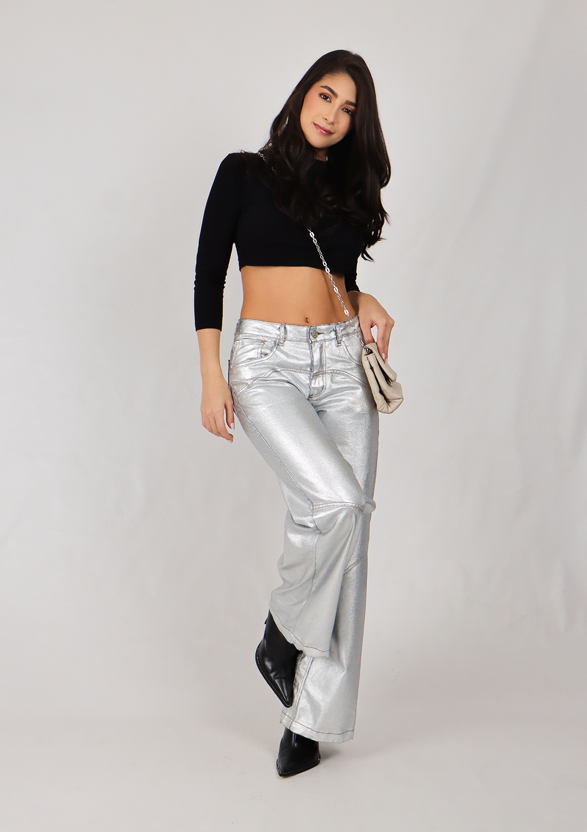 Joy Staz Colombian Jeans Wide Leg Plateado Metalizado - Ref. 715061 Jean Colombiano