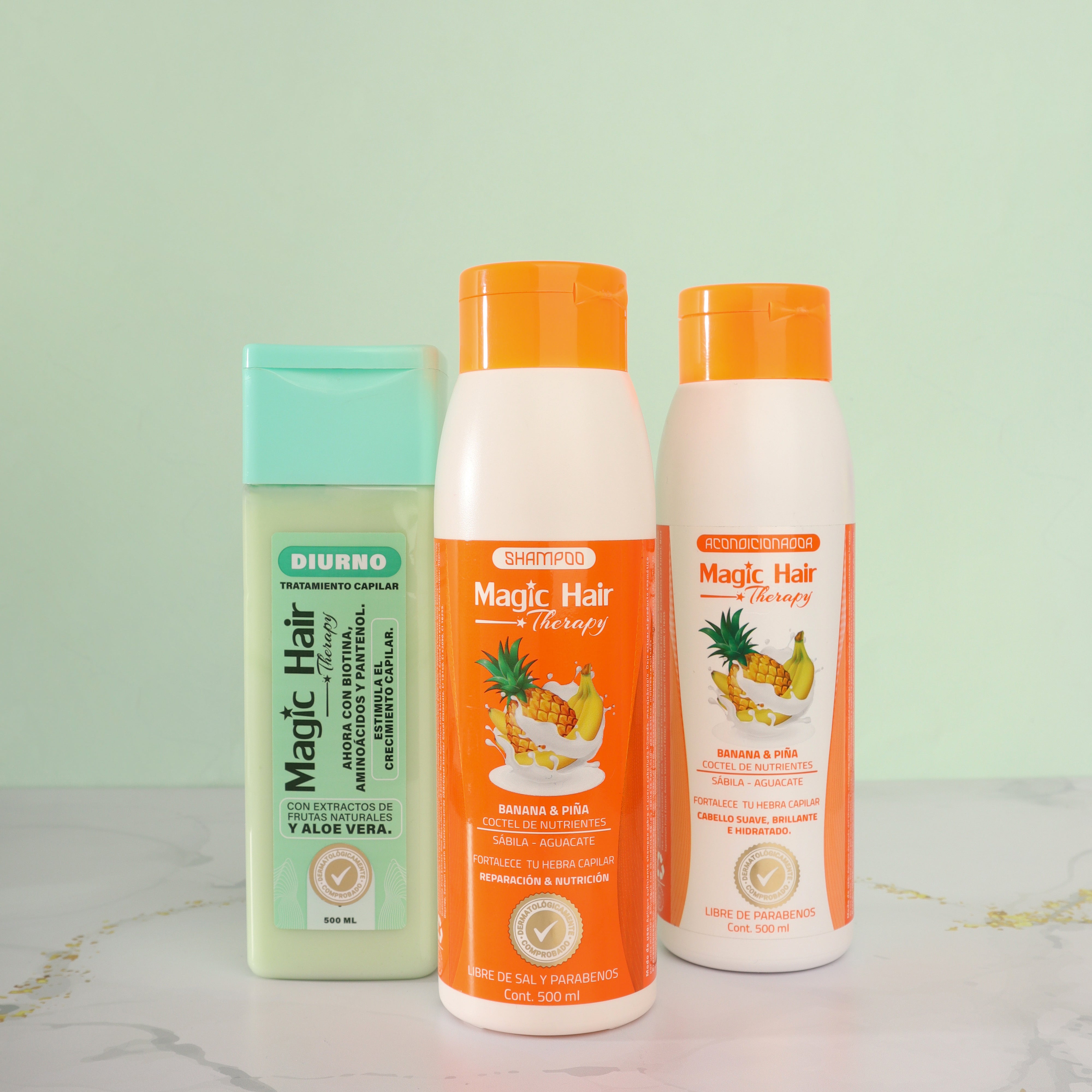 Magic Hair Kit Anti-Hair Loss Shampoo and Conditioner Banana and Pineapple Repair and Nutrition + Day Hair Treatment (3 pack)