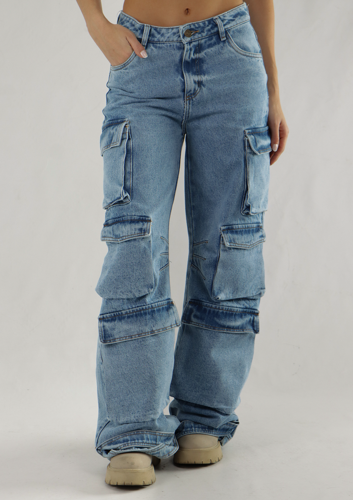 Joy Staz Colombian Jeans Wide Leg Bota Ancha Estilo Cargo Ajuste Perfecto Ref. 715060 Jeans Colombianos