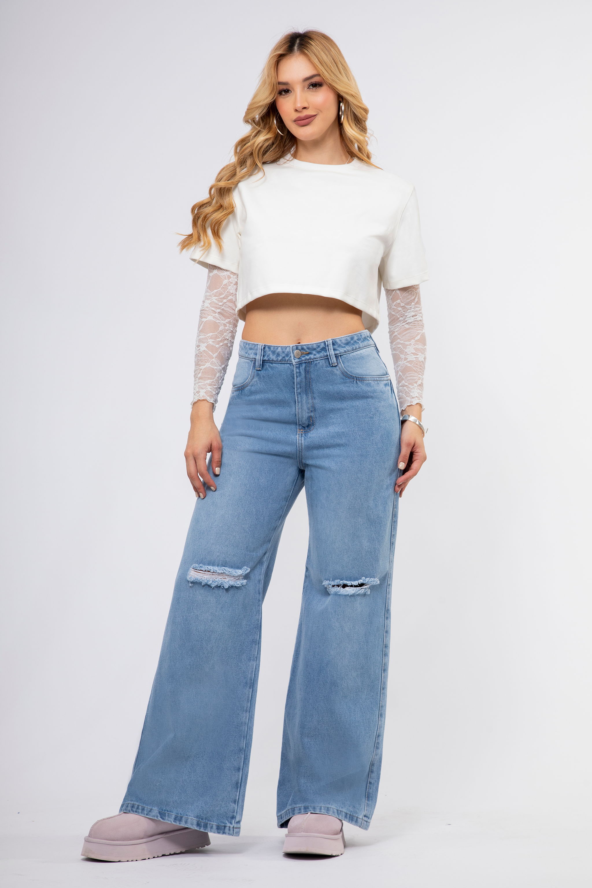 Upfemme Colombian Jeans Bota Ancha Cintura Alta Realce de Figura REF - Up 53023 Jeans Colombianos