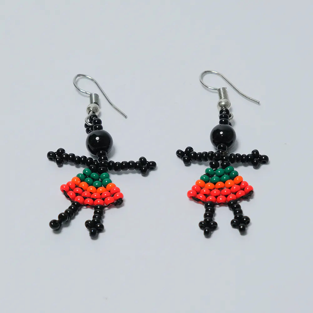 Aretes Muñeca Rojo y Verde en Mostacilla J4-08
