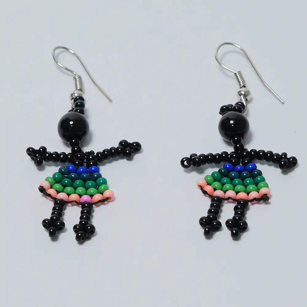 Aretes Muñeca Verde Multicolor en Mostacilla J4-09