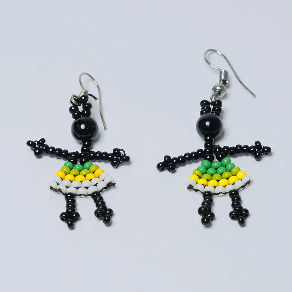 Aretes Muñeca Verde y Amarillo en Mostacilla J4-10