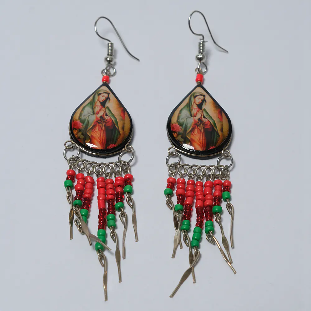 Aretes Premium Sagrado Corazon Virgen Maria con Chaquiras J6-02
