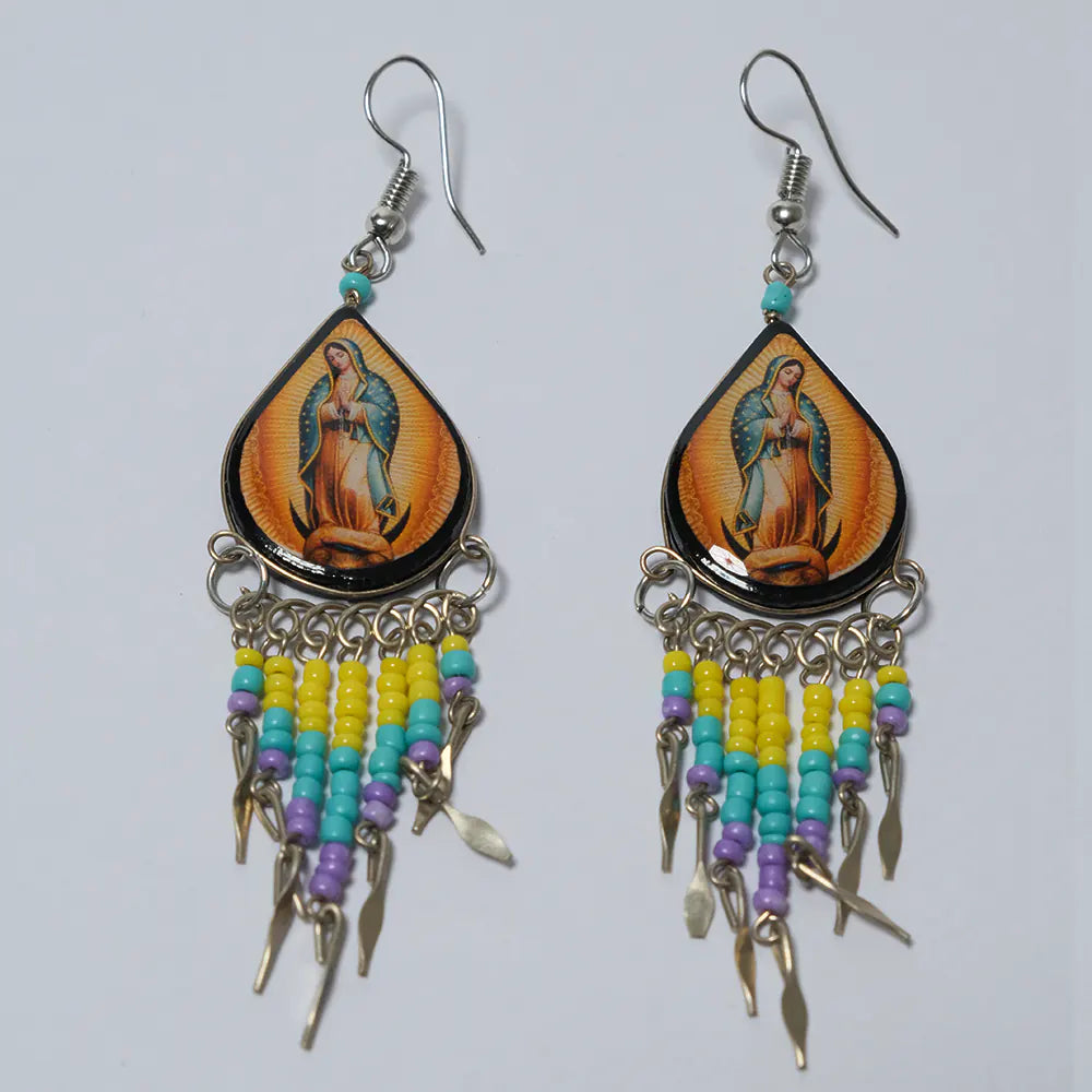 Aretes Premium Virgen de Guadalupe con Chaquiras J6-03