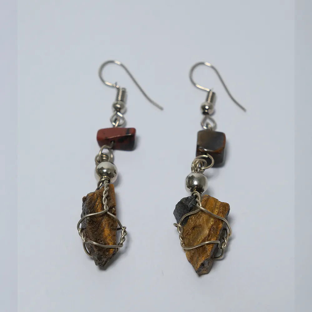 Aretes Premium Piedra Ojo de Tigre Natural Colgante J7-02