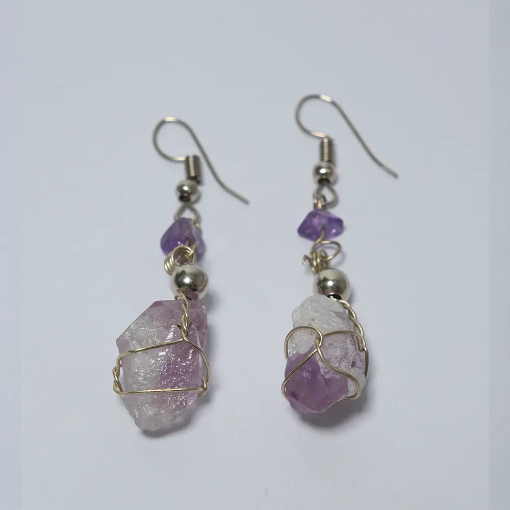 Aretes Premium Amatista Piedra Natural Colgante J7-03