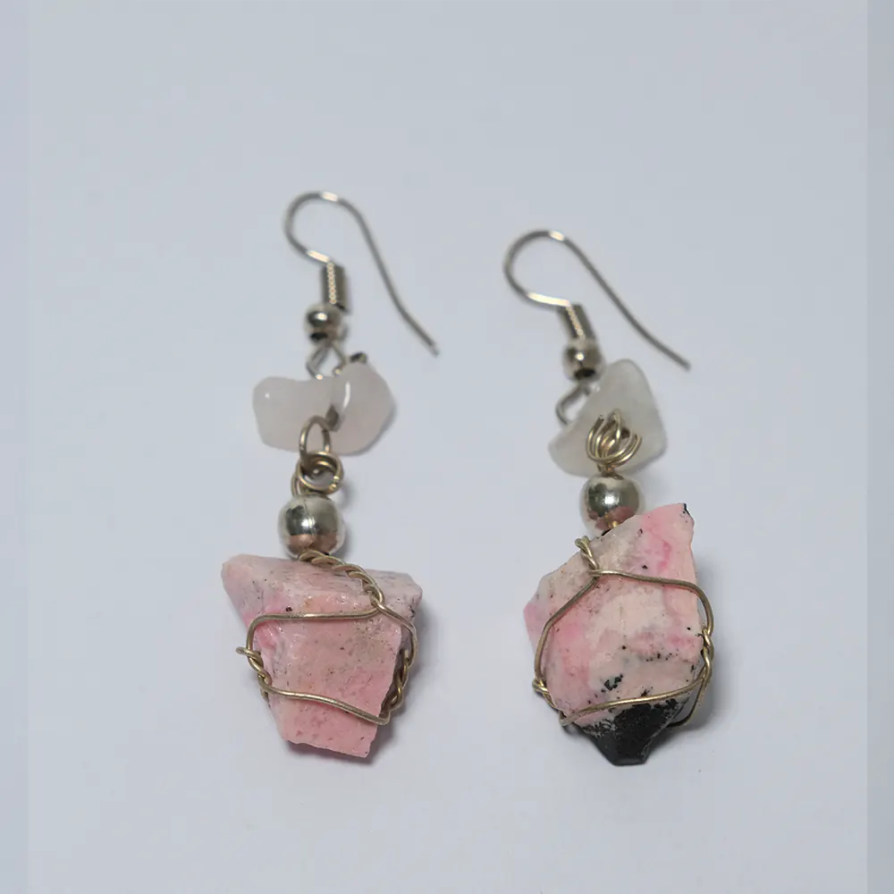 Aretes Premium Opalo Rosa Piedra Natural Colgante J7-04