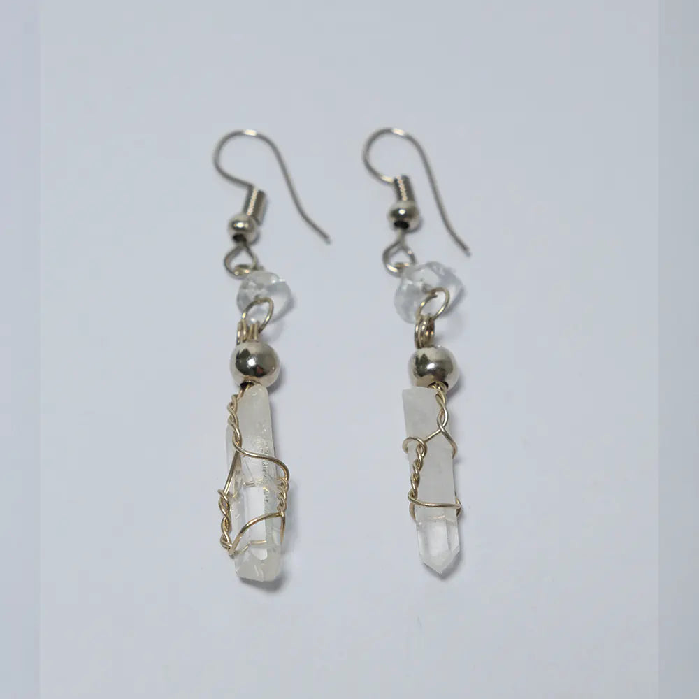 Aretes Premium Cuarzo Cristal Punta Natural Colgante J7-05