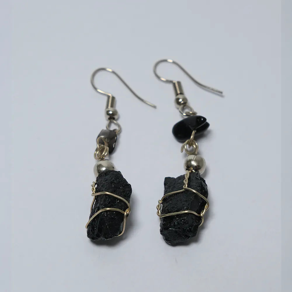 Aretes Premium Turmalina Negra Piedra Natural Colgante J7-07