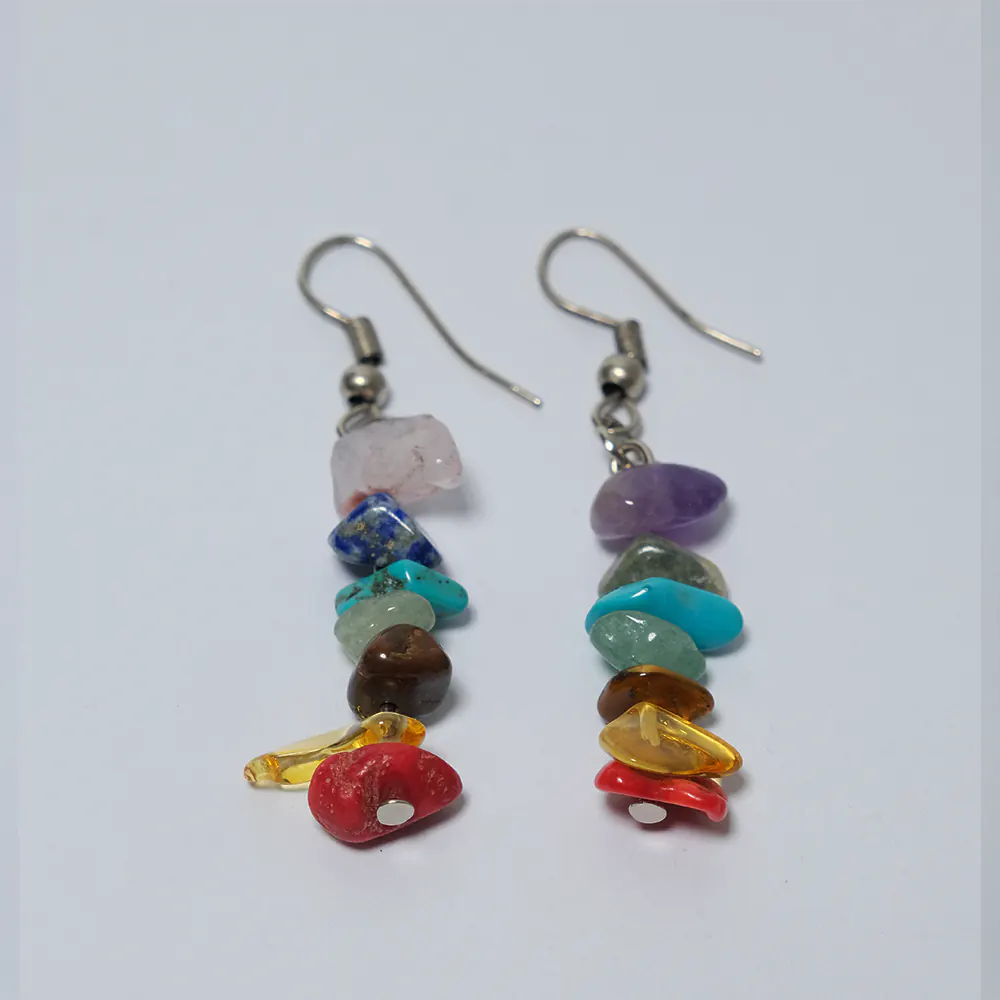 Aretes Premium Chakras Piedras Naturales Colgante J8-01