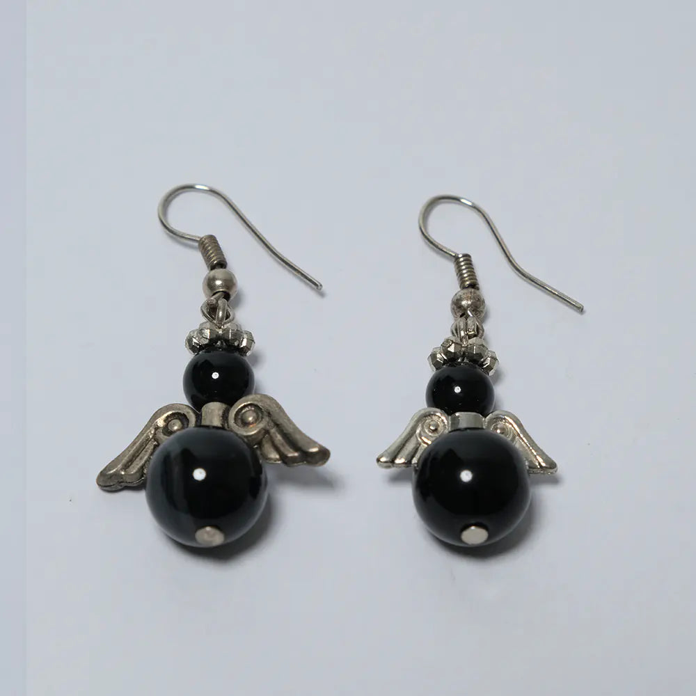 Aretes Premium Angel Negro Colgante J8-04