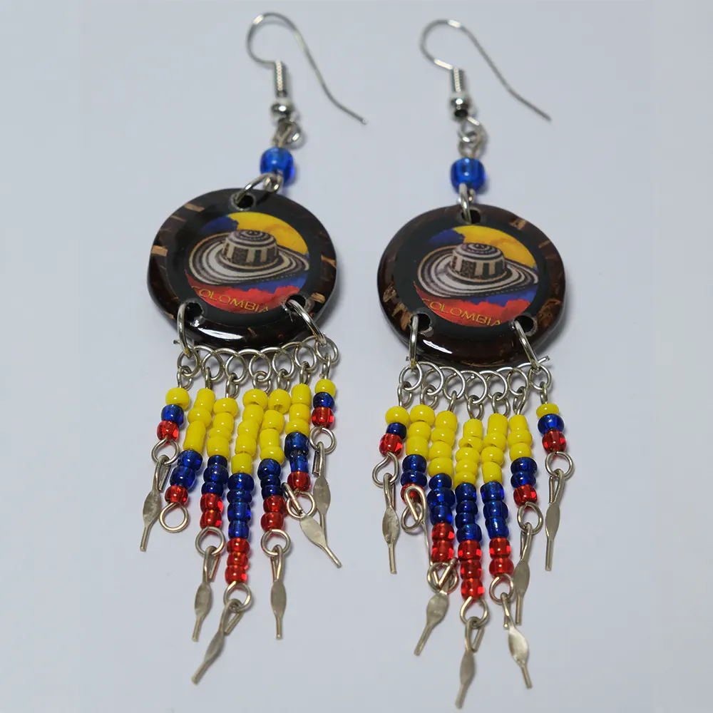 Aretes Premium Colombia Sombrero Vueltiao con Mostacillas J9-05