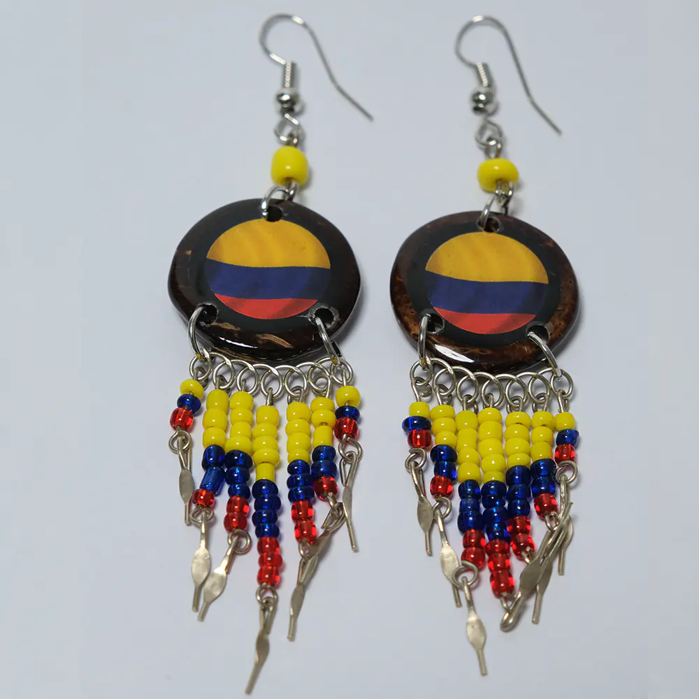 Aretes Premium Bandera de Colombia con Mostacillas J9-06