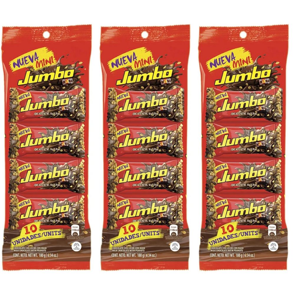 Chocolate bar with mini Jumbo peanuts x 10 units (3 pack) Snack 