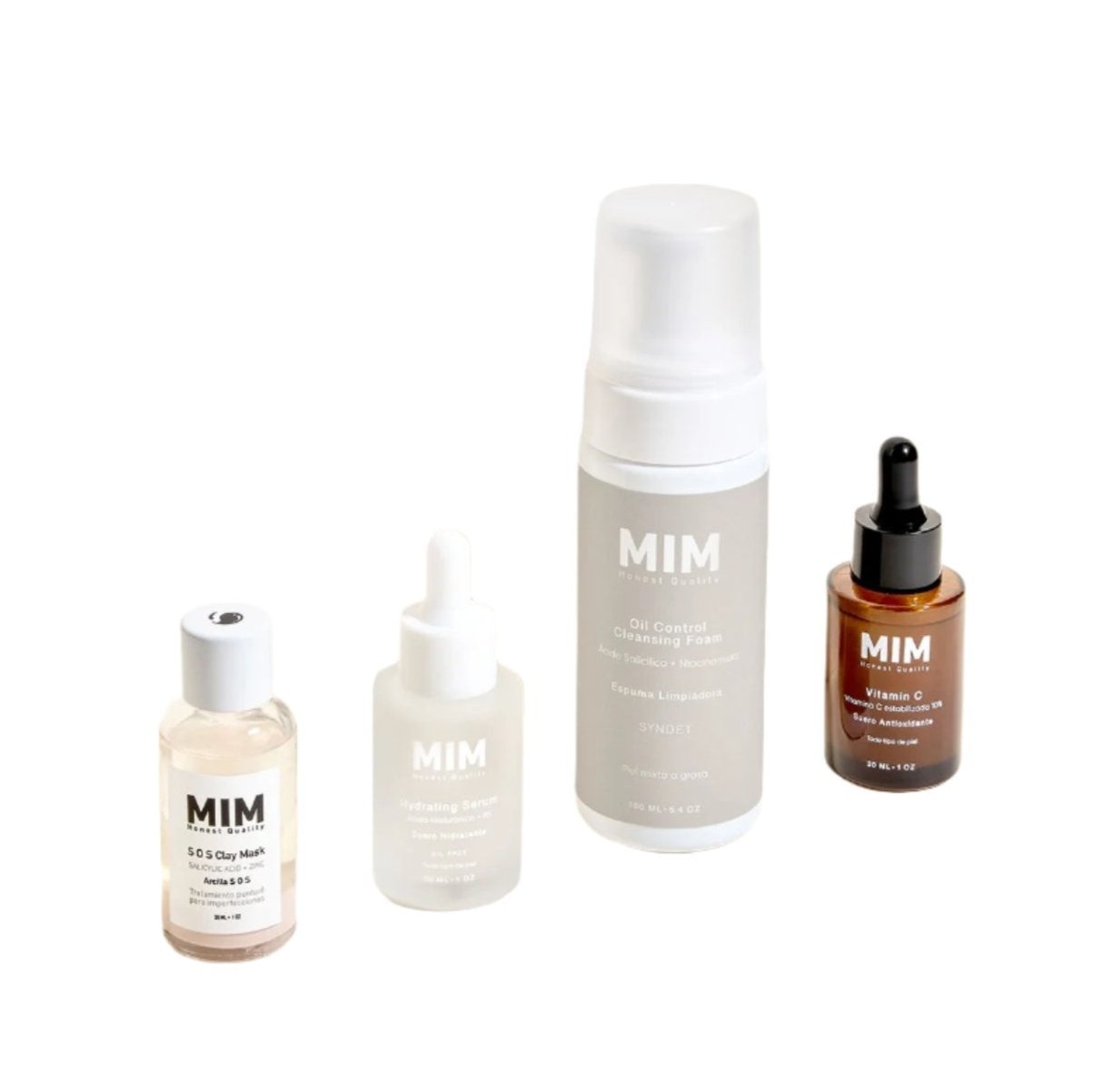 Mim skin care KIT OILY SKIN (Espuma Limpiadora Control Grasa + Serum Hidratante + Serum Vitamina C + Tratamiento Puntual secante para imperfecciones) 4 pack