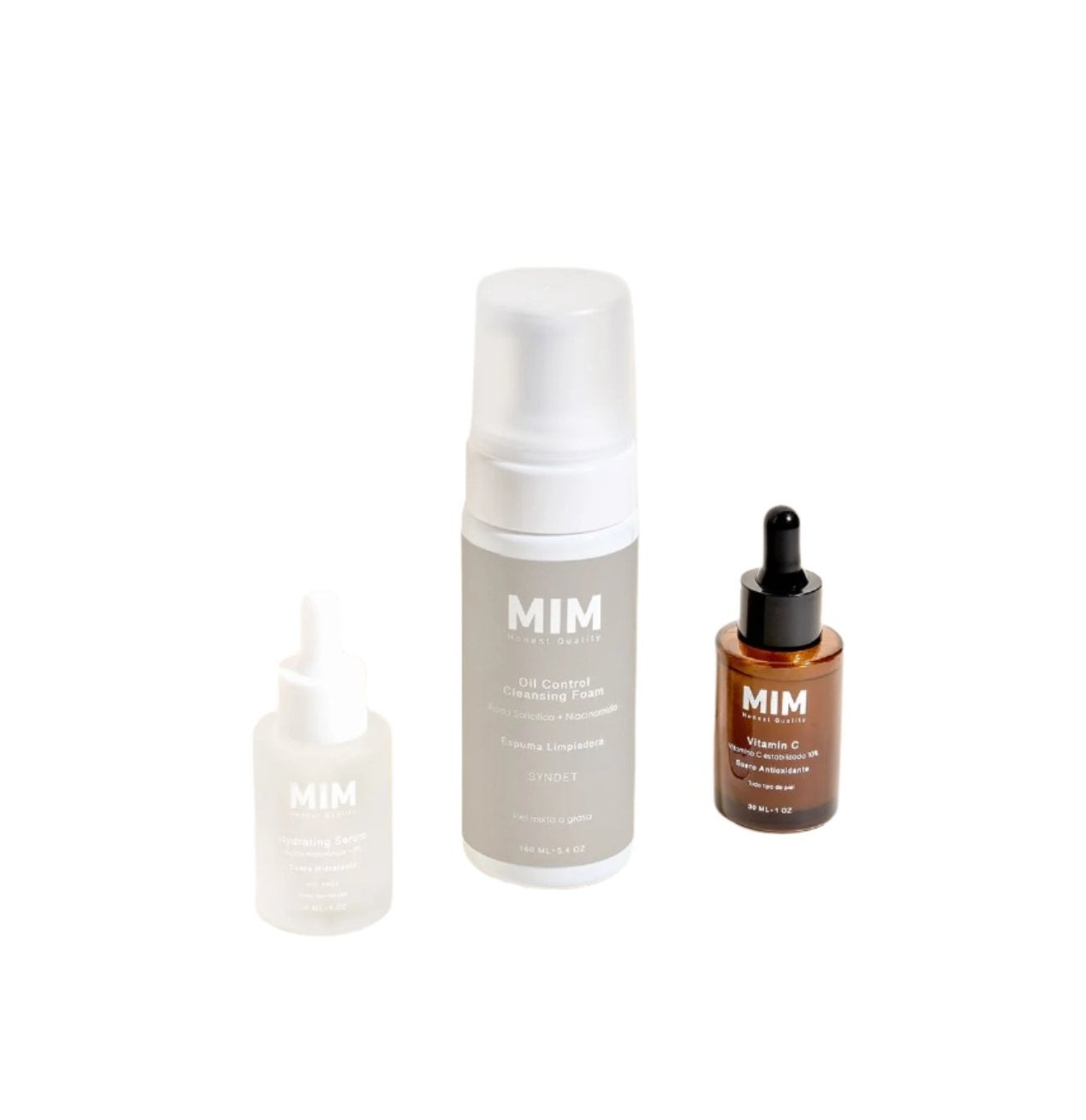 Mim skin care KIT STARTED (Espuma Limpiadora Control Grasa + Serum Hidratante + Serum Vitamina C) 3 pack