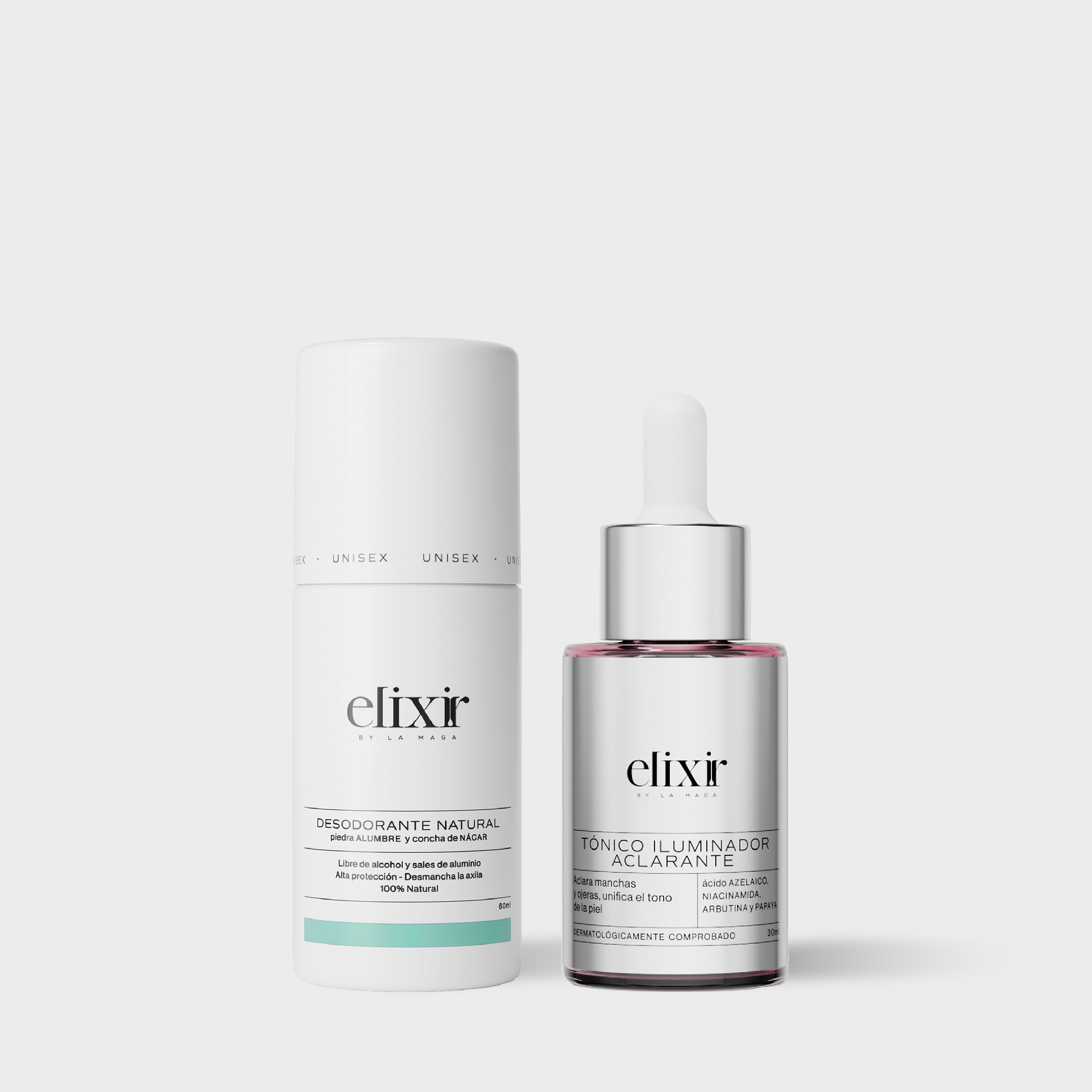 Elixir Kit Axilas Claras - Desodorante Natural 60ml y Tonico Iluminador Aclarante x 30ml (2 Pack)