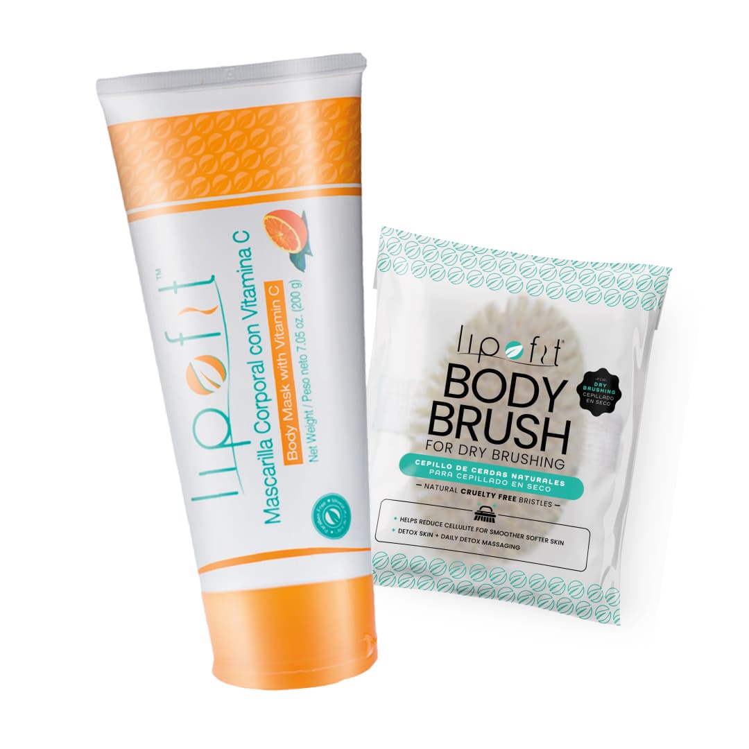 LIPOFIT Mascarilla Corporal con vitamina C x 200g + Cepillo de Cerdas Naturales - KIT DETOX SKIN (BYE CELULITIS)