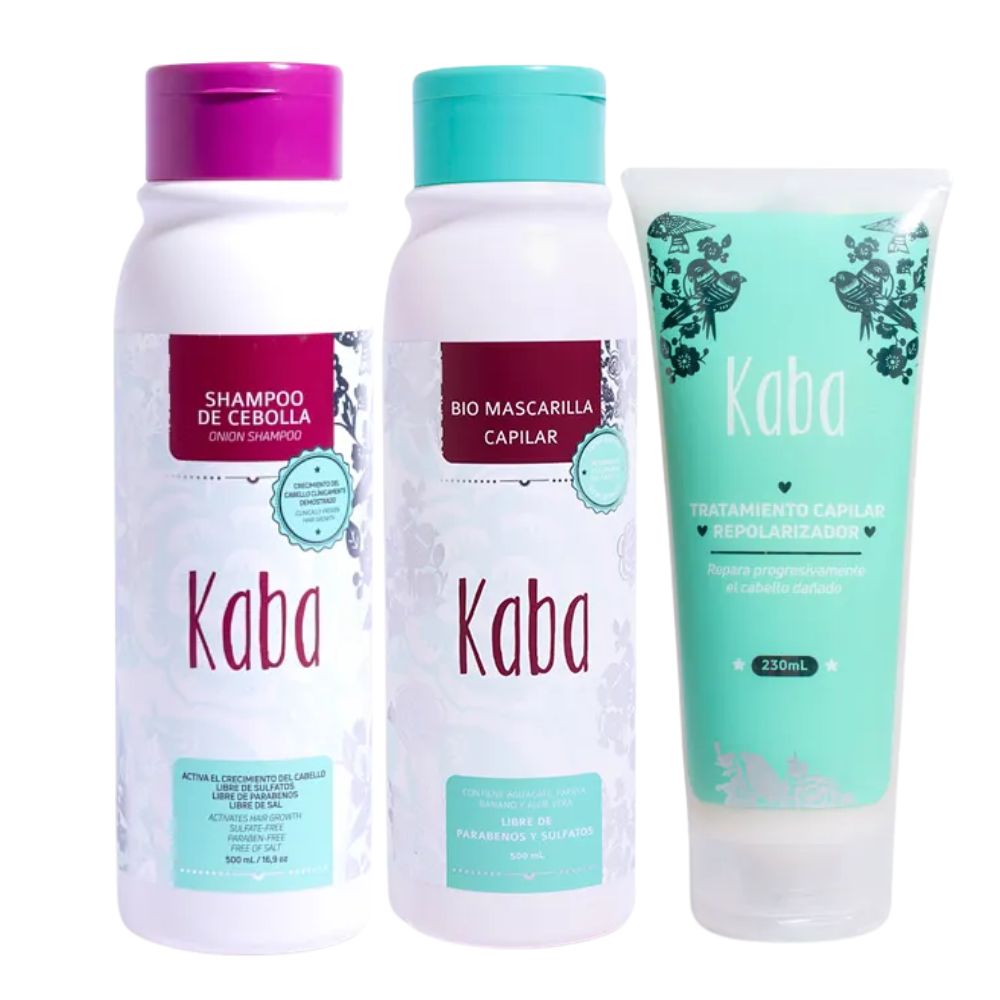 Kaba Onion Shampoo, Kaba Bio Hair Mask, Kaba Repolarizing Treatment (3 pack)