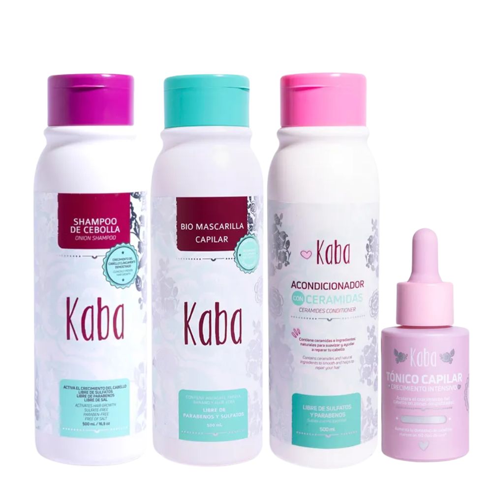 Kaba Onion Shampoo, Kaba Bio Hair Mask, Kaba Ceramide Conditioner and Kaba Hair Tonic (4 pack) 