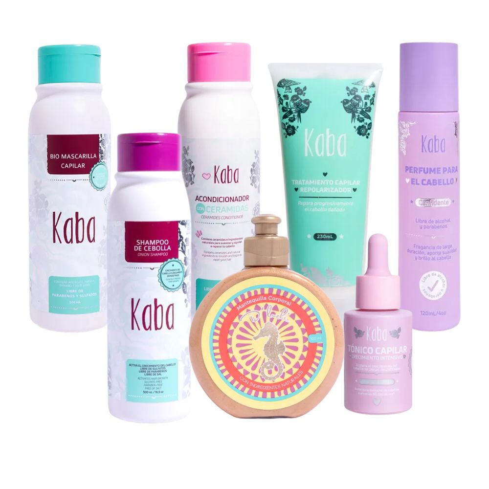 Kaba Shampoo de Cebolla (7 pack) Shampoo de Cebolla kaba Biomascarilla kaba Tonico Capilar Repolarizador Capilar kaba acondicionador de ceramidas Mantequilla Corporal y Perfume capilar Poderosa